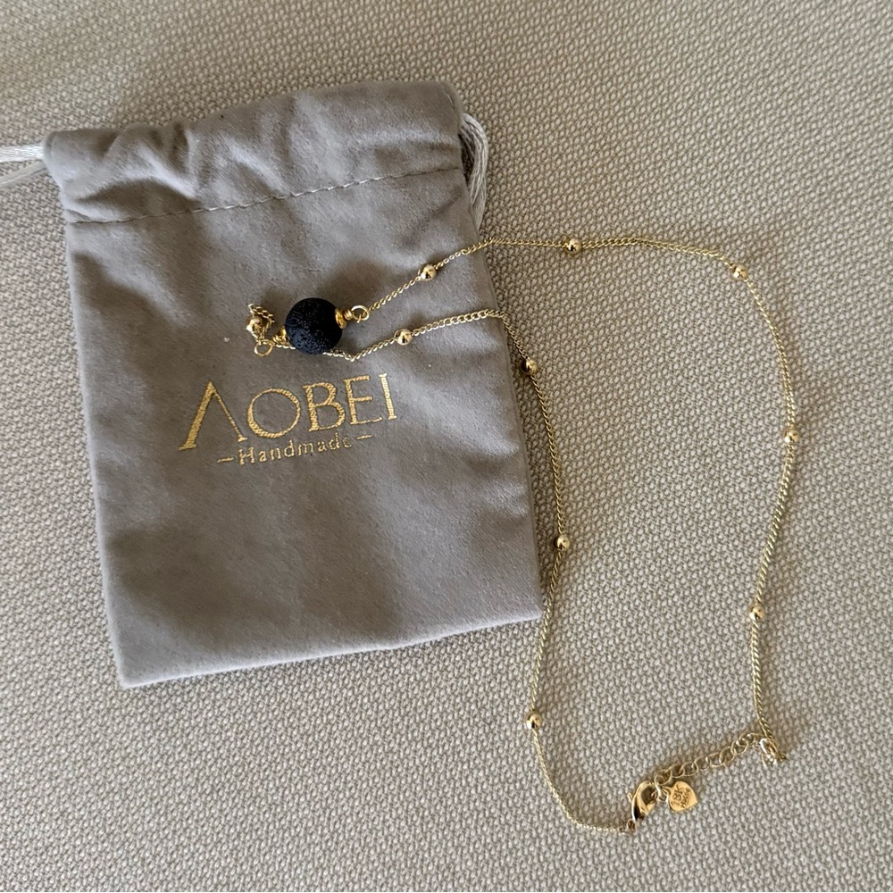18k Gold Lava Bead Pendant Necklace